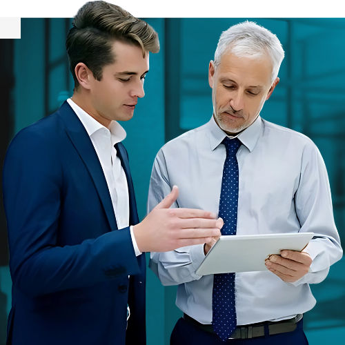 Two businessmen looking at a tablet